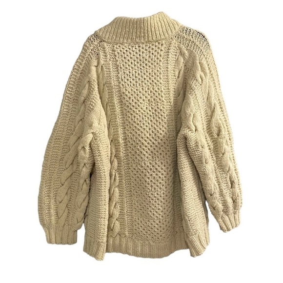 HAND KNIT Wool Chunky Knit Oversized Pullover Sweater Cream XL / XXL - Picture 4 of 8